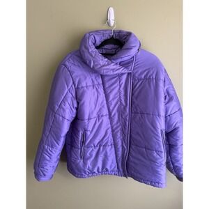 Vintage Bogner Puffer Jacket Purple Ski Coat Poly Filled Hooded Funnel Neck